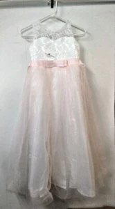 BOW DREAM Big Girls 10 Lace Tulle Sleeveless Dress Formal Flower Girl Pink/ WH - Picture 1 of 4