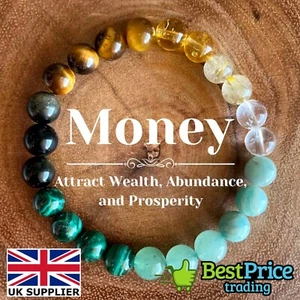 Natural Gemstone Bead Bracelet Healing Money Gem Stone Prosperity Abundance - Picture 1 of 3