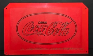 Drink Coca Cola in Black Oval Red Metal Plate Sign 17"x 10" Top Corners Clipped - Picture 1 of 9