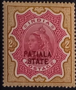 INDIA PATIALA 1891-96 2R CARMINE & YELLOW BROWN LHM - Picture 1 of 2