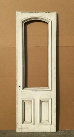 1 Antique Single Exterior 31x92 Entryway Door Vintage Arched Glass Old 1698-21B Cover