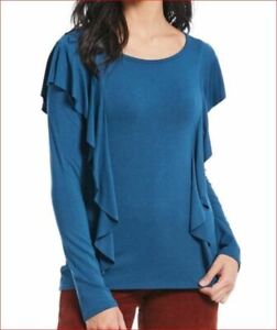 Frye women shirt ruffle top apparel FWKF11820 majolica blue sz XL