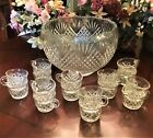 Gorgeous L.E. Smith Pineapple Vintage Heavy Cut Glass Punch Bowl 16 Cups Hooks