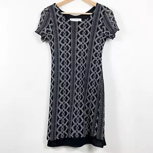 Abito vintage medio nero bianco pizzo conchiglia manica corta Vittoria Virini LBD - Foto 1 di 5
