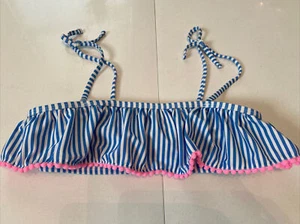 Old Navy Girls Size Large Blue White Striped Pink Fringed Bandeau Swim Top - Picture 1 of 12