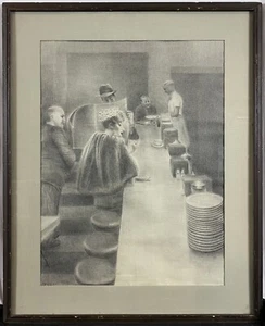 c. 1940 Wilma Prezzi Female WPA Regionalist Drawing City Diner Nighthawks Hopper - Picture 1 of 7