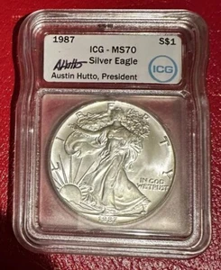 1987 MS 70 American Silver Eagle - Austin Hutto Signed ASE - Picture 1 of 2