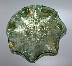 Vintage Imperial Glass Pansy Pattern Ruffled Iridescent Bowl Dish - Picture 1 of 5