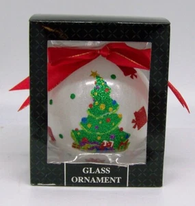 CHRISTMAS HOLIDAY 4" RAUCH IND GLASS BALL ORNAMENT GLITTER TREE & RED BOW 2014 - Picture 1 of 2
