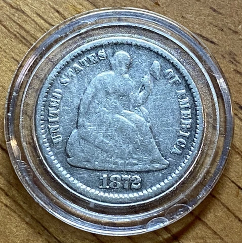 1872 Liberty Seated Half Dime In Capsule Cover