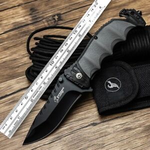 Drop Point Folding Knife Serrated Pocket Hunting Survival Tactical Military Army
