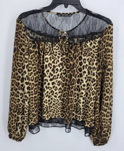 Zara Collection Boho-Bluse Damen Medium Animal Print schwarz Spitzeneinsatz - Bild 1 von 6