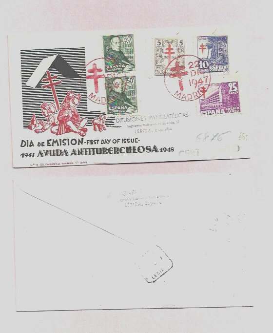 SPAIN DEC 1947 - FINE ILLUSTRATED REGISTERED ANTI-TB FDC - Image 1 of 1