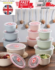 3Pcs Set Wheat Straw Fiber Bowls with Sealed Lid Food Containers Microwave Safe - Picture 1 of 19