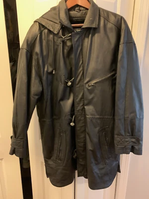 FASHION ELEMENTS FULL / MID LENGTH LEATHER HOODED COAT - Image 1 of 4