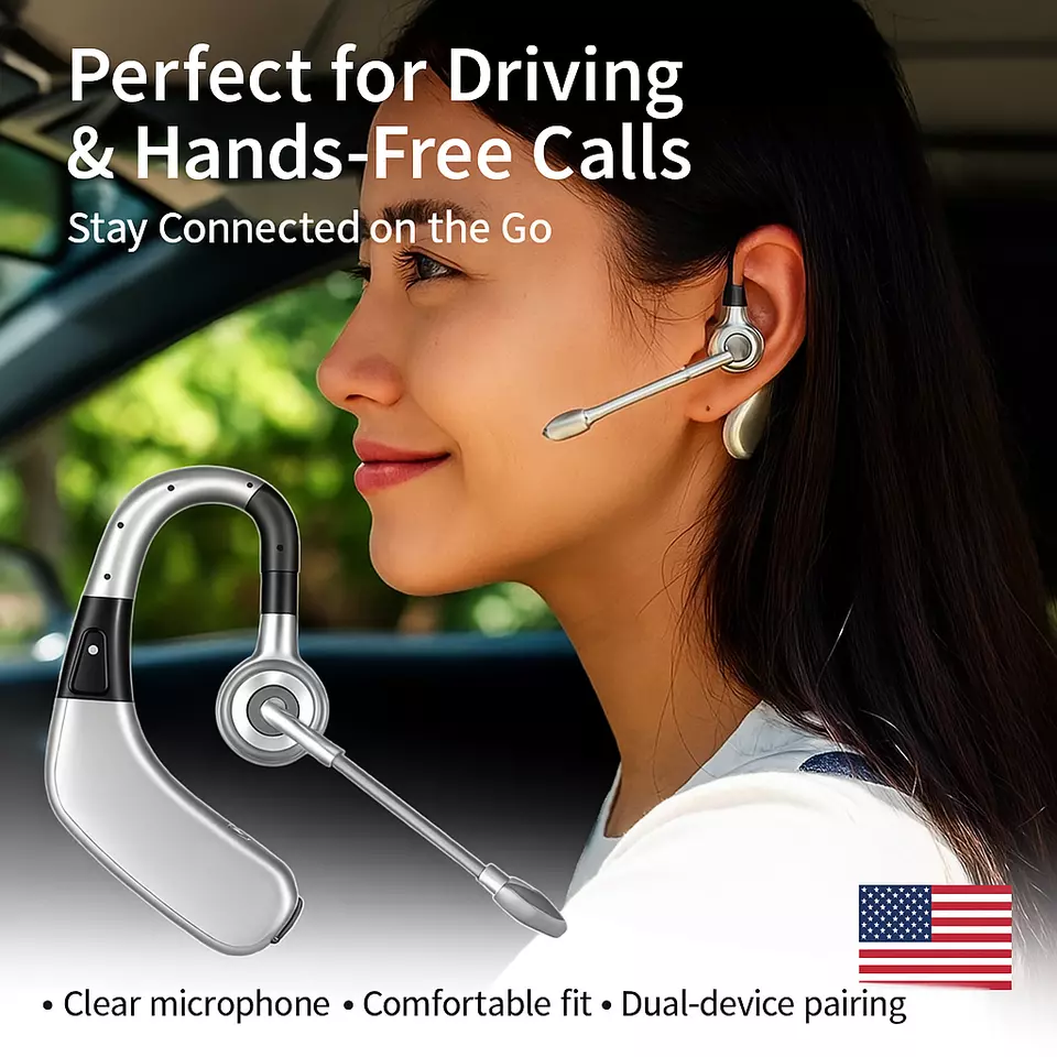 Bluetooth Headset w/ Mic + Extra Battery – HD Sound, Long Life, Hands-Free - Image 1 of 4