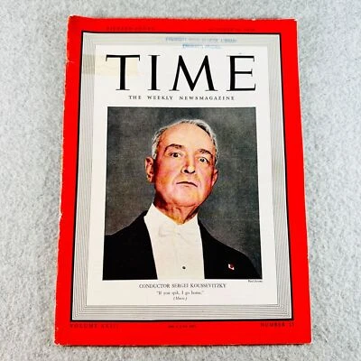 Time Magazine October 10 1938 Conductor Sergi Koussevitzky Composer Vintage - Image 1 of 4