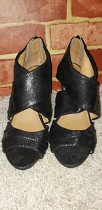 Jaclyn Smith High Heels 6M Black VEGAN Womens OPEN TOE, ZIP HEEL 2713 - Picture 1 of 9