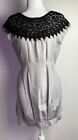 Miguelina ~ Women’s Gray 100% Silk Lace Trim Yolk Neck Belted Midi Dress Size S