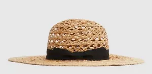REISS ❤️ Beige Natural Crochet 'Eloise' Summer Beach Large Sun Hat Bow ❤️ BNWOT - Picture 1 of 10