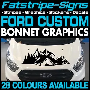 passend für FORD CUSTOM MOUNTAIN CAMPING CAMPER VAN MOTORHAUBE AUFKLEBER GRAFIK DECAL ST - Bild 1 von 2
