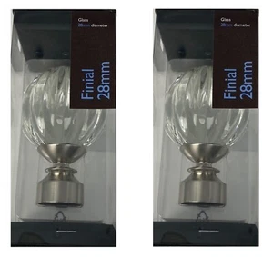 ABC Decor Curtain Pole Finial , Glass & Satin Steel, for 28mm Poles, pack of 2 - Picture 1 of 4