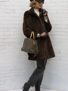 LADIES real DARK MAHOGANY BROWN pristine SHEARED MINK FUR JACKET COAT md petite - Picture 1 of 8