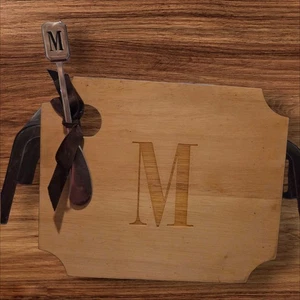 NEW Mudpie Monogram M Charcuterie Board Spreader Knife Cheese Serving Wood Tray - Picture 1 of 3
