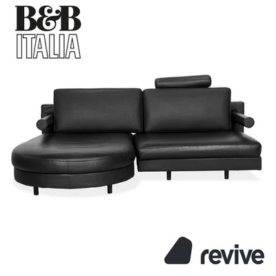 B&B Italia Sity Leather Corner Sofa Black Chaise Longue Left Couch - Image 1 of 4
