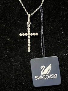 SIGNED Swarovski Crystal Cross Chain Necklace 16” + 3"Ext. NWT - Picture 1 of 8