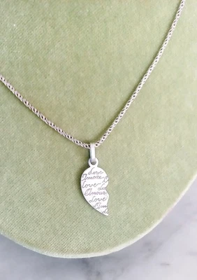 COLLANA a catena IN ARGENTO 925 con charm cuore spezzato Love Amour Amore Italy - Immagine 1 di 4