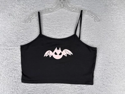 Camisa de murciélago para mujer grande negra rosa correa de espagueti recortada mezcla de poliéster elástica Foto 1 de 4