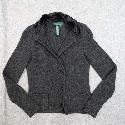 Ralph Lauren Blazer Womens Extra Small Knit Unstructured Lambswool Faux Fur Trim - Image 1 of 4