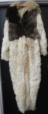 ARTÍCULO DE CHATARRA: MONO DE PIEL DE CORDERO MARRÓN Y BLANCO TRAJE DE NIEVE ABRIGO ARTES Y MANUALIDADES Foto 1 de 3