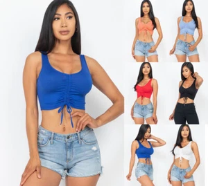 S M L Damen Rüschen U-Ausschnitt Crop Top Tank Ärmellos Stretch Sexy Cropped - Bild 1 von 7