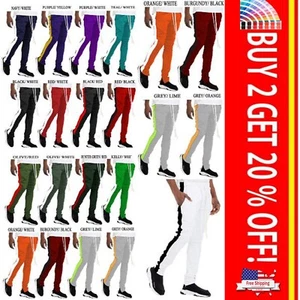Mens Track Pants Stripe Classic Training Fitness Stretched Casual Slim Fit S~3XL - Picture 1 of 39