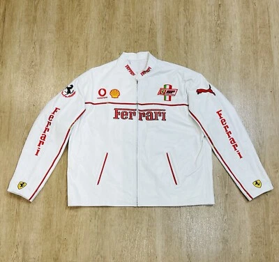 Vintage Ferrari Racing Puma White Leather Jacket Size 4 XL ✅📝 - Image 1 of 4