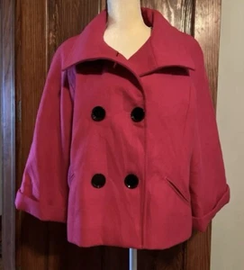 Worthington Womens Sz XL Pink Double Breasted Jacket Lined Short Pea Coat - Picture 1 of 11