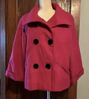 Worthington Mujer Talla XL Rosa Doble Pecho Chaqueta Forrada Corto Guisante Abrigo Foto 1 de 4