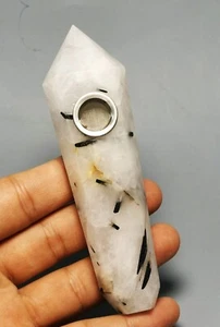 Natural Black Tourmaline  Quartz Crystal Wand Pipe - Picture 1 of 12