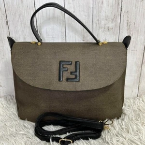 FENDI 2Way Handle Bag shoulder bag Brown leather FF logo Authentic - Picture 1 of 20