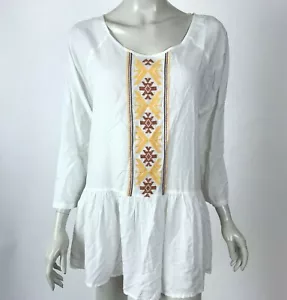 Easel Embroidered Tunic Top White Long Sleeve Scoop Neck Blouse Women Small NWT - Picture 1 of 9
