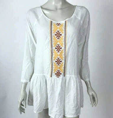 Easel Embroidered Tunic Top White Long Sleeve Scoop Neck Blouse Women Small NWT - Image 1 of 4