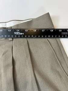 Haggar Pants Mens 36x32 Brown Suit Up Fit Herringbone Striped Dress Pleated New - Picture 1 of 11