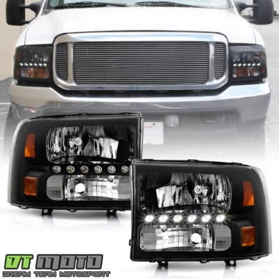 Black 1999-2004 Ford F250/F350/F450 Superduty Excursion LED Headlights Headlamps - Изображение 1 из 4
