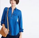 Madewell Blue Indigo Zip-Front Popover Shirt Top Size XXS 2XS