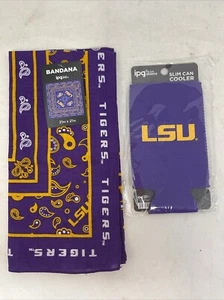 NCAA Louisiana State University (LSU) Tigers Bandana & Coozie Lot - Picture 1 of 6