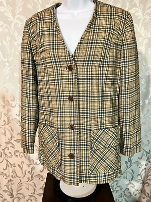 Chaqueta Blazer De Colección Años 60 Pendleton Mujer 4 Cuadros Lana Virgen Botón Beige Talla 12F16 Foto 1 de 4