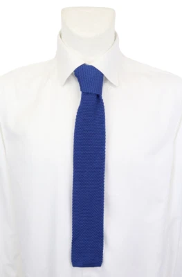 Галстук мужской ручной работы DAMIANO PRESTA 150 X 7 см квадратный шелковый вязаный синий - Изображение 1 из 4