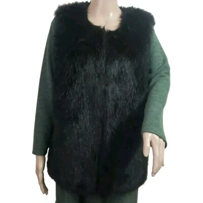 Chaleco de piel sintética negro BISOU BISOU talla grande forrado gancho y ojo sujetadores frontales usado en excelente estado Foto 1 de 4